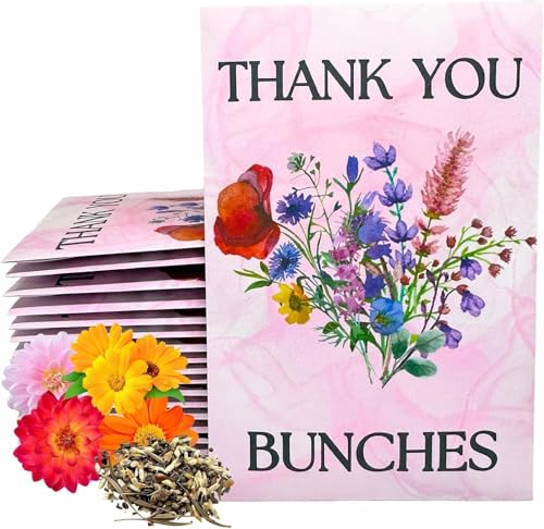 Wildflower Seed Packets Thank You Bunches Party Favors (Pack of 30) Express Gratitude Prefilled with Wildflower Seed Mix, Great Addition or Alternative to Thank You Cards (Pink with Bouquet) - color: Pink with Bouquet