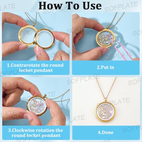 4 Size 8Pcs 4 Sets Real 18K Gold Plated Floating Charm Locket Necklace Round Memory Locket Stainless Steel Clear Glass Photo Pendant Living Picture Keepsake Necklace for Women Friendship DIY - style: 4 sizes gold