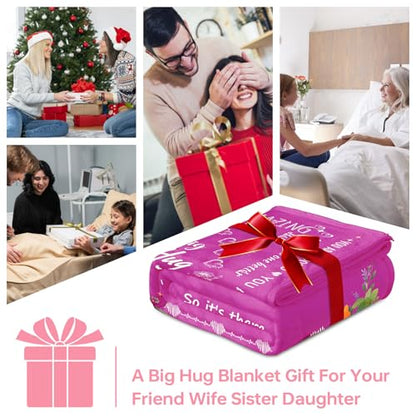 Warm Hug Get Well Birthday Gift for Women Throw Blanket 52'' x 60'' | You're Loved Mental Breakdown Recovery Gift with Inspirational sayings for Her,Grandma,Patients - color: Purple Pink Warm Hug