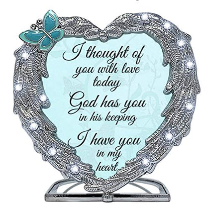 Sympathy Memorial Candle Holder – Angel Wings Heart Design – “I Thought of You with Love Today” – Bereavement Gift for Loss of Loved One – Remembrance Tealight Holder – 4" x 4"