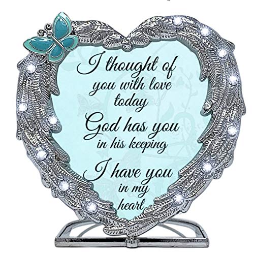 Sympathy Memorial Candle Holder – Angel Wings Heart Design – “I Thought of You with Love Today” – Bereavement Gift for Loss of Loved One – Remembrance Tealight Holder – 4" x 4"