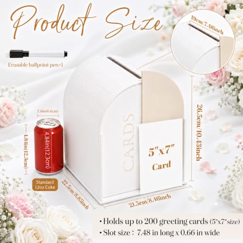 White Arched Wedding Card Box with Light Beige Standee & Erasable Pen | Acrylic Wedding Card Boxes for Reception, Wide Slot, Wedding Box for Cards and Money, for Birthday Graduation Baby Shower - color: Light Beige