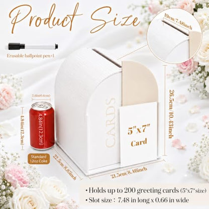 White Arched Wedding Card Box with Light Beige Standee & Erasable Pen | Acrylic Wedding Card Boxes for Reception, Wide Slot, Wedding Box for Cards and Money, for Birthday Graduation Baby Shower - color: Light Beige
