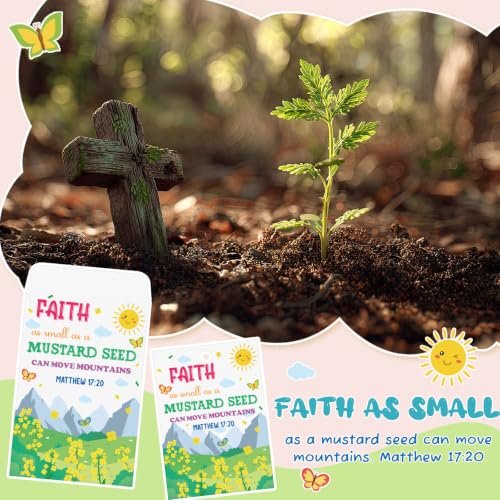 24 Sets Faith of a Mustard Seed Card Sets Christian Gifts Bulk | No Seed, Mustard Seed Packets Favor for Women, Religious Baptism Inspirational, for Church, Sunday School, Classroom Reward - style: Colorful