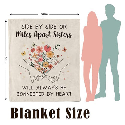 Sister Gifts Blanket for Sisters, Birthday Gifts for Sister Adult, Sisters Blankets, Best Sis Ever Gift for Mothers Day, Birthday, Graduation, Christmas, Cozy Warm Throw Blanket 60" X 50" - color: Flowersisters