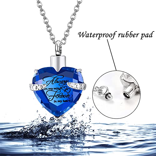 5 Pcs Urn Necklace for Ashes Keepsake Cremation Jewelry Heart Cross Cubic Stainless Steel Urn Keepsake Necklace Crystal Memorial Locket Ashes Jewelry for Women Men Loved Ones - color: blue