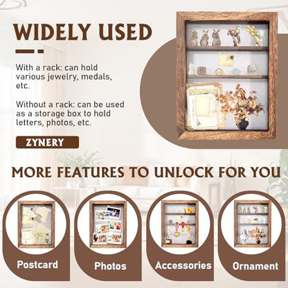 Shadow Box 14x11 Brown Picture Frames Display Cases with LED Light,Memory Keepsakes Boxes with 4 Removable Trinket Shelf,for Anniversary Wedding Baby Graduates Memorial Collect Deep Brown - color: Brown