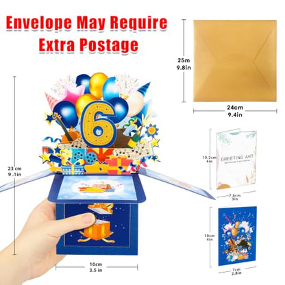 GREETING ART 6th Birthday Card,Pop Up 6 Year Old Birthday Card for Kids - color: 6th