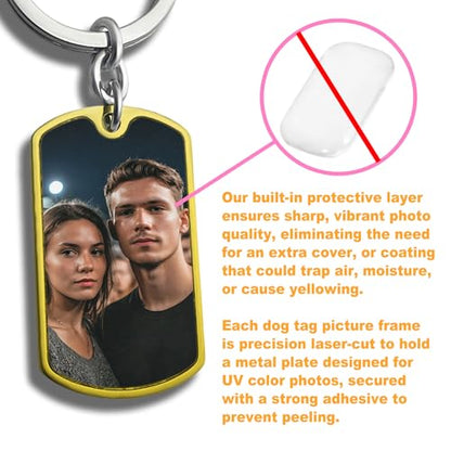 Photo Keychain Custom Picture Keychain Customized Gifts Laser-Engraved/Color Gifts For Boyfriend Hubsand Wife - color: 1 Photo + 1 Text - Gold