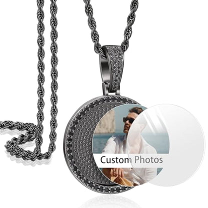 YIMERAIRE Customized Picture Necklace Personalized Circle Chain - color: 00171 Black Circle Pendant+Rope Chain