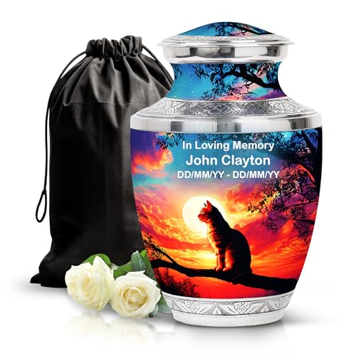 Custom Cat Urn for Ashes Customized Urn for Adult Men Ash 10 Inch Large | Beautiful Customized Urn For Adult Men Ash, Funeral Cremation Urn For Human Ashes, Urns For Human Ashes Adult Man - color: Tasty-cat-2