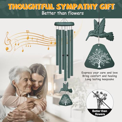 Sympathy Wind Chimes for Outside Deep Tone, Memorial Wind Chimes for Loss of Loved One Prime, Bereavement Condolence Remembrance Funeral Gifts for Grieving Friends Loss of Mother Father - size: D-Dark Green Hummingbird