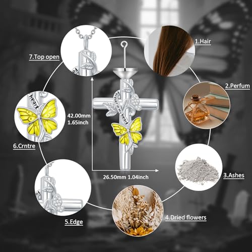 SOULMEET Enamel Butterfly Cross Urn Necklace for Ashes, Cross Moissanite Butterfly Ashes Necklaces with Forever in My Heart Engraved Keepsake Cremation Locket Jewelry for Women Men - color: G-Beige, style: Custom Engraved