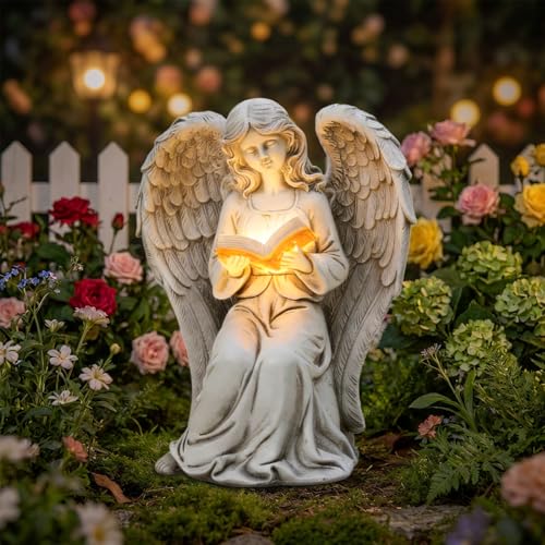 Angel Statue Outdoor, Solar Angel Reading Book with LED Lights, Garden Gift - style: Ancient Book