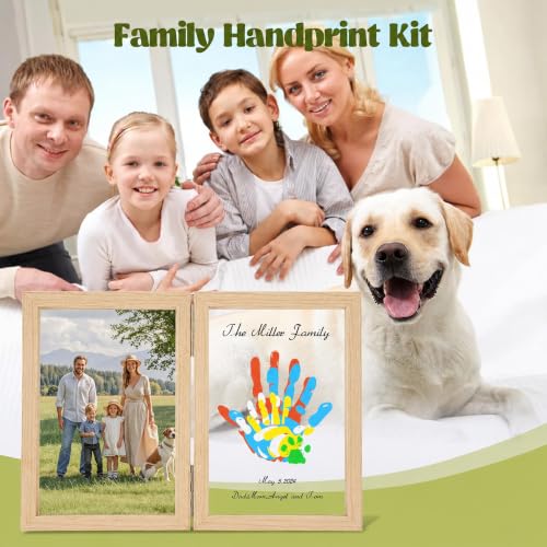 Family Handprint Kit, DIY Baby Hand and Footprint Handmade Keepsake Wooden Frame, Family Gifts with 5 Non-Toxic, Baby-Safe Paints, Gift Ideas for New Parents, Grandparents, Father's Day, Mother's Day - color: Natural Wood, size: 4 Pages Acrylic Boards