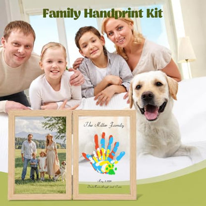 Family Handprint Kit, DIY Baby Hand and Footprint Handmade Keepsake Wooden Frame, Family Gifts with 5 Non-Toxic, Baby-Safe Paints, Gift Ideas for New Parents, Grandparents, Father's Day, Mother's Day - color: Natural Wood, size: 4 Pages Acrylic Boards