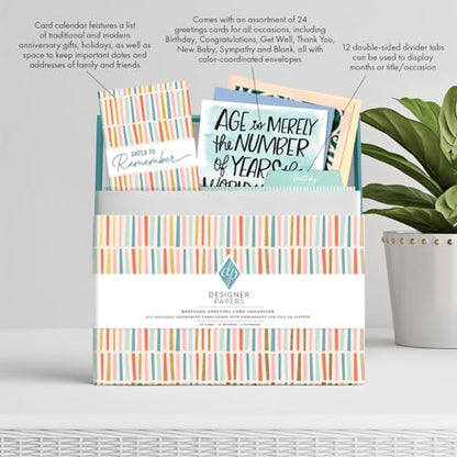 Designer Papers All-Occasion Greeting Card 24 Pack | Boxed Card Set, Matching Envelopes - color: Multicolor Stripes, size: Medium