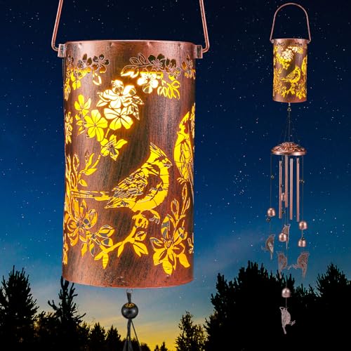Retisee Cardinal Solar Wind Chimes Outdoor Metal Red Bird Gifts Solar Light Windchimes Outside Indoors Christmas Decoration Birthday Gift for Home Lawn Porch Patio Garden Yard - style: Cardinal