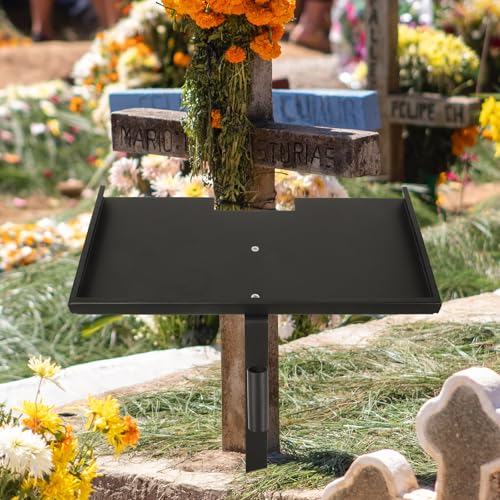 Yardwe Heavy Duty Grave Marker Stand for Cemetery Memorial Plaques Iron Metal Holder for Loved Ones and Pets with Flower Bouquet Tube 12X11 Inch Durable Outdoor Memorial Sign Stake