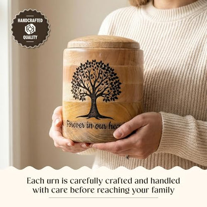 Large Wooden Cremation Urn for Human Ashes – 200 Cubic Inch Tree of Life Engraved Memorial Urn, Natural Wood, Adult Male Female - size: Large 200 Cu In