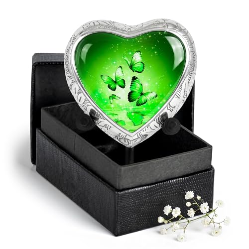 Green Butterfly Urn for Female – Small Keepsake Heart Funeral Memorial Urn – Decorative Urn for Female – Burial or Home Display - size: Small Keepsake Heart