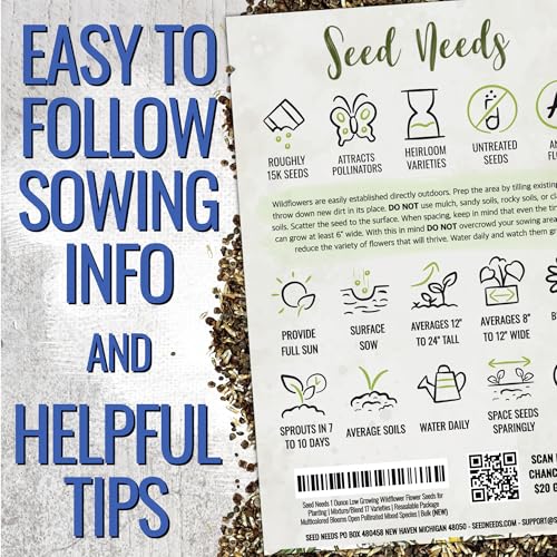 Seed Needs Low Growing Wildflower Seed Mix 5 Bulk Packs (1 Ounce Each) - size: 5 Packs, style: Low Growing Mix