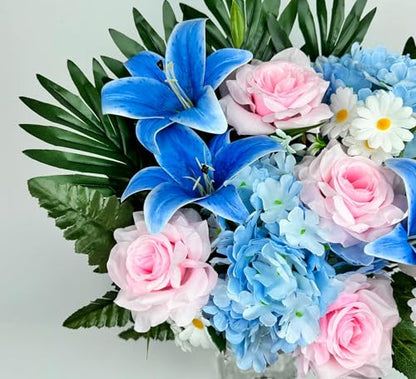 Artificial Cemetery Flowers,Memorial Flowers,Beautiful Arrangements for Headstones,Silk Hibiscus Rose Berries