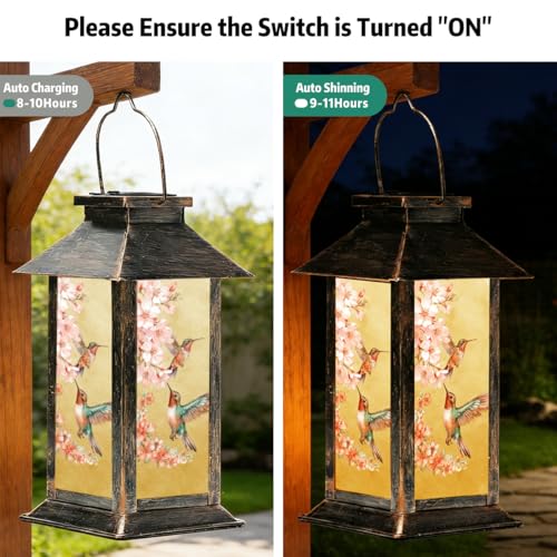 Outdoor Hanging Solar Light Iron Hummingbird Pattern Landscape Light Waterproof Design Perfect for Porch, Garden, Courtyard, and Patio Decor Birthday Gifts for Women Mom and Grandma - style: Hummingbird