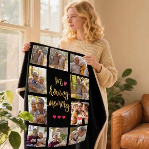 Personalized Memorial Photo Blankets,Blanket with Pictures Customized in Memory of Loved One Gifts - color: Color 24