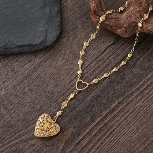 Personalized Heart Locket Necklace for Women Stainless Steel- Heart Necklace - color: Gold-J
