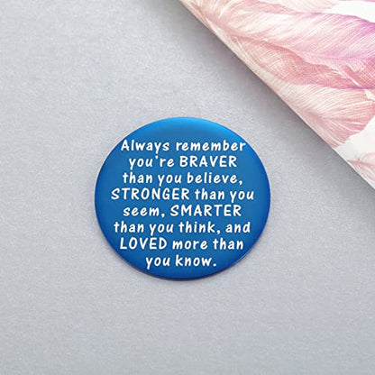 2-Sided Little Pocket Hug Token Thinking of You Miss You Gift - You are Braver Than You Believe Cheer Up Gifts Good Luck Cancer Get Well Soon Coin, 1.5", Blue - style: blue