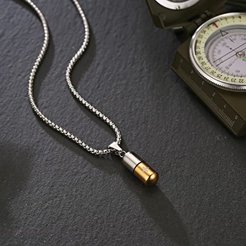 STWTR Stainless Steel Cylindrical Souvenir Capsule Pill Pendant Necklace, Cremated Ashes Pill Container Necklace - color: Gold