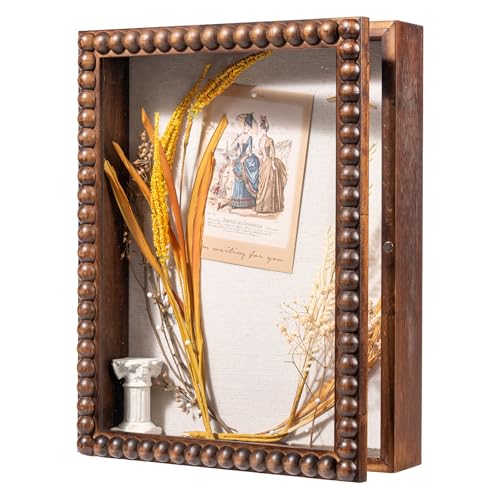 Muzilife 11x14 Shadow Box Pine Wood with Unique Bead Door, 3.18 Deep, Black - color: Brown-bead Shape, size: 11"x14"