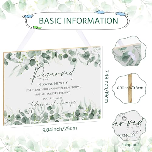 Sage Green Wedding Memorial Sign with Ribbon Leaf Eucalyptus Reserved Signs in Loving Memory of Love Ones Parents Celebrating Ceremony Memories Seat Sign from Heaven - style: Greenery Seat Sign