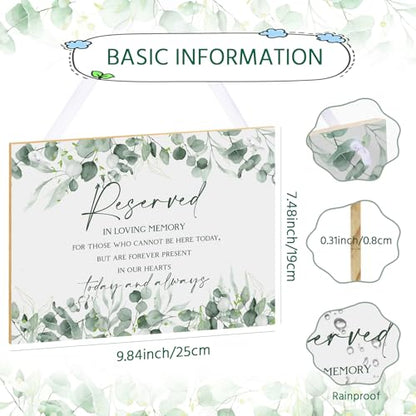 Sage Green Wedding Memorial Sign with Ribbon Leaf Eucalyptus Reserved Signs in Loving Memory of Love Ones Parents Celebrating Ceremony Memories Seat Sign from Heaven - style: Greenery Seat Sign