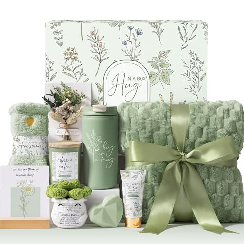 Get Well Soon Gift Baskets for Women Birthday Gifts Spa Self Care Package - color: Sage Green