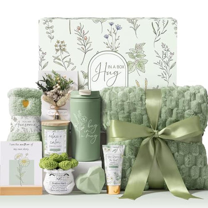 Get Well Soon Gift Baskets for Women Birthday Gifts Spa Self Care Package - color: Sage Green