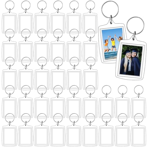 BOYIVI 36 Pcs Blank Acrylic Photo Frame Keychains, 1.6 X 2.4 Inch Clear DIY Picture Insert Keyrings, Personalized Photo Key Chain for Memorial Gift, Artwork Craft Supplies