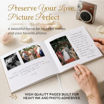 Wedding Guest Book, 100 Blank Pages, 9×7" Gold Foil Hardcover - color: Cream