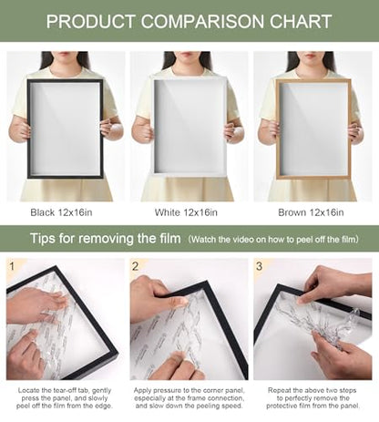 12x16 Large Shadow Box Frame with Thickened Acrylic Panel & Pins - color: Black+foam Back+foam Packaging, size: 12x16