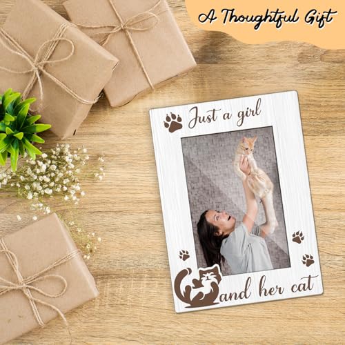 Just A Girl And Her Cat Picture Frame, Cat Memorial Photo Frame for Pet Lovers Friends, Cats Lover Gifts 4x6 Wooden Picture Frames, Home Bedroom Office Shelf Table Decor -028 - style: Just A Girl And Her Cat