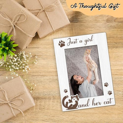 Just A Girl And Her Cat Picture Frame, Cat Memorial Photo Frame for Pet Lovers Friends, Cats Lover Gifts 4x6 Wooden Picture Frames, Home Bedroom Office Shelf Table Decor -028 - style: Just A Girl And Her Cat