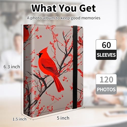 Photo Album 4x6 120 Pockets Photos with Elastic Band, PU Leather Photo Books Small Mini Capacity Picture Album for Family Wedding Travel Anniversary Baby Vacation Pictures,Red Cardinal Birds - color: Red Cardinal Birds