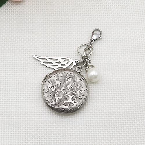 IDLAN Bouquet Locket Photo Charm Wedding Bouquet Memory Charm Memorial Bride Pendant Memorial Photo Keepsake - style: Angel Wings