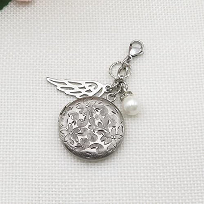 IDLAN Bouquet Locket Photo Charm Wedding Bouquet Memory Charm Memorial Bride Pendant Memorial Photo Keepsake - style: Angel Wings