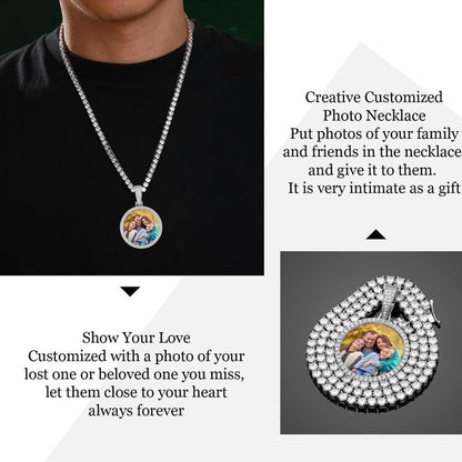 YIMERAIRE Customized Picture Necklace Personalized Circle Chain - color: 01 Circle Pendant Text(Silver)+Tennis Chain 0171