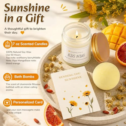 QSEWVZX 10Pcs Sunshine Gift,Unique Care Package with Sunflower Gifts,Self Care Basket for Women Recovery, Friends, Get Well Soon Basket Thinking of You Self Care Boxes for Women Mom
