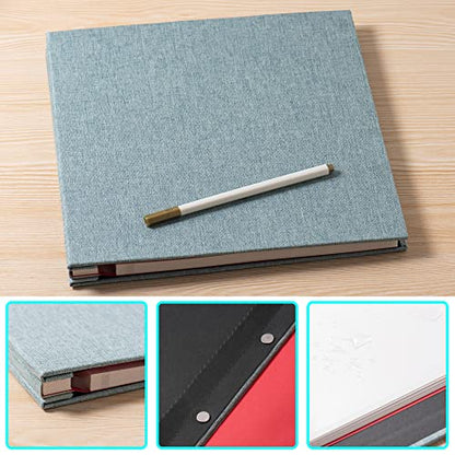 Large Photo Album Self Adhesive for 4x6 5x7 8x10 Pictures Magnetic Scrapbook Album 20 Sheets / 40 Pages Linen Cover DIY Photo Album with A Metallic Pen and and Plastic Board(Green) - color: Green, size: 11"x10.8" 40 Pages