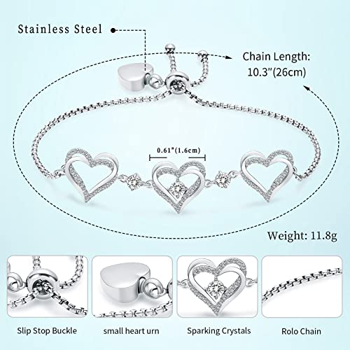 shajwo Heart Urn Bracelet for Ashes for Women - color: Silver-White