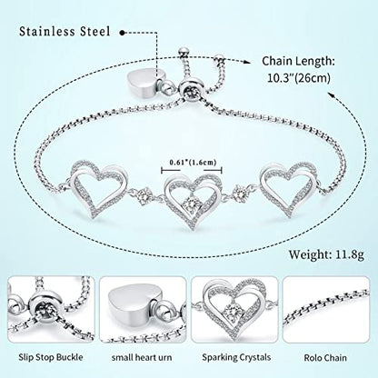 shajwo Heart Urn Bracelet for Ashes for Women - color: Silver-White
